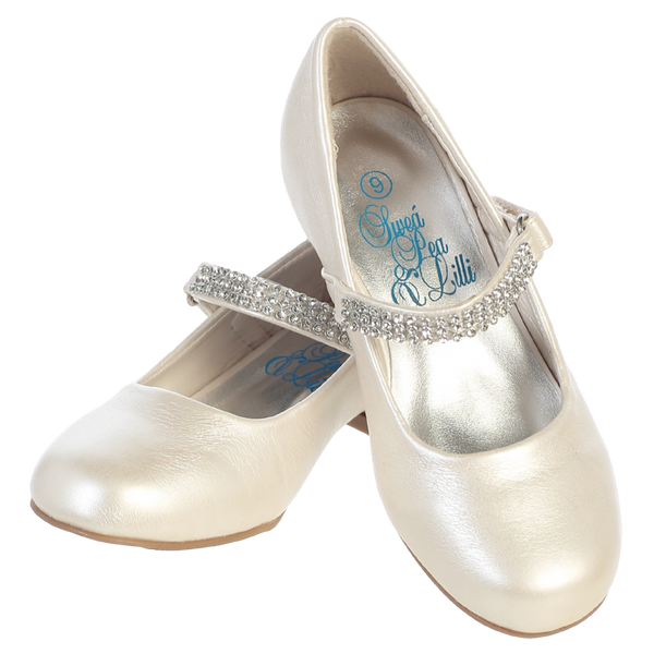 Girls Ivory Short Heel Dress Shoes with 