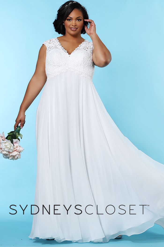 alene Forældet Nervesammenbrud Sydney's Closet SC5235 lace V neckline plus sized wedding dress chiffo –  Glass Slipper Formals
