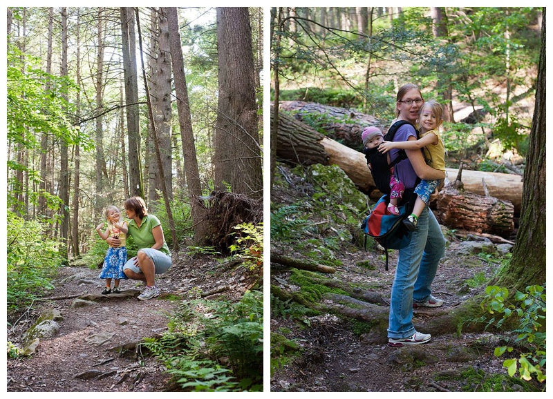 Left, the author's mother and daughter on the trail. Right, the author with her two oldest