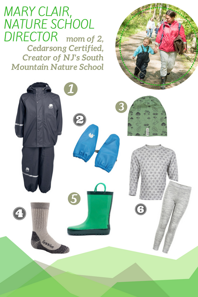Recommended gear from Mary Clair Sonneman at South Mountain Nature school, NJ outdoor preschool.
