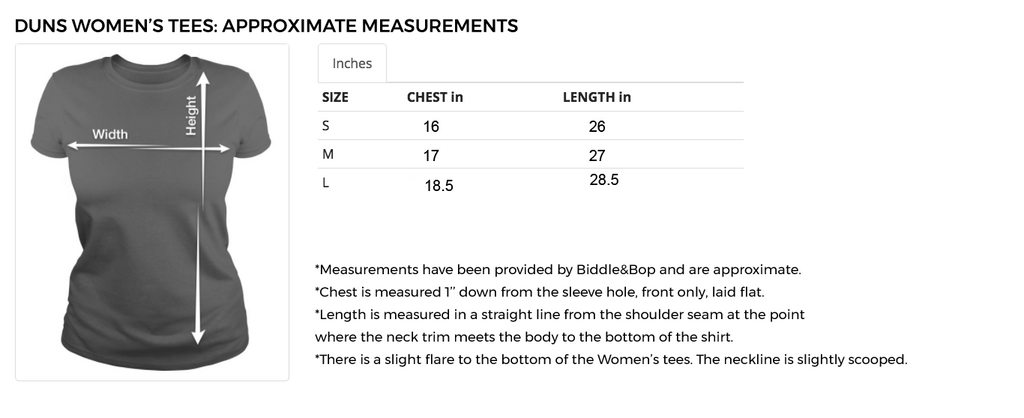 adult women's size chart for DUNS Sweden by Biddle and Bop