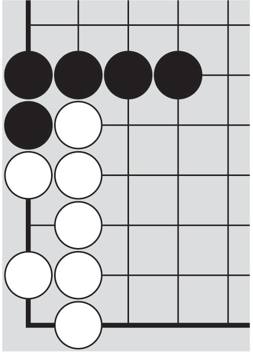 Dia. 12 - A portion of a Go board with 5 black stones and 7 white stones