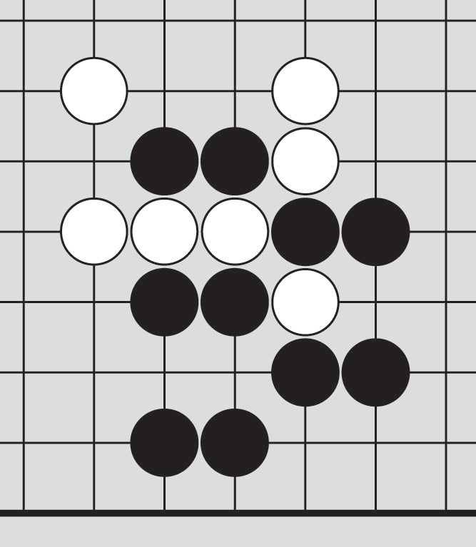 Dia. 14 - A portion of a Go board with 10 black stones and 7 white stones