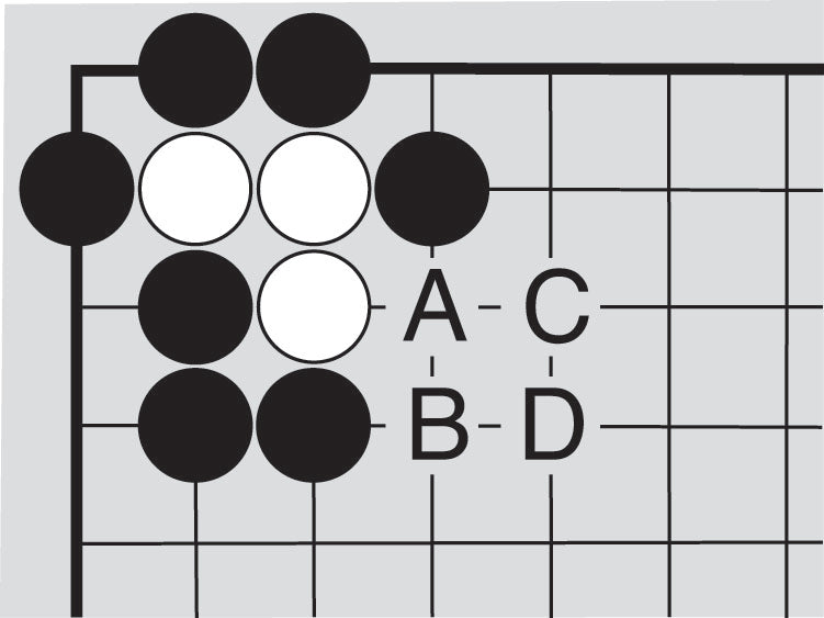 Dia. 21 - A portion of a Go board with 7 black stones and 3 white stones