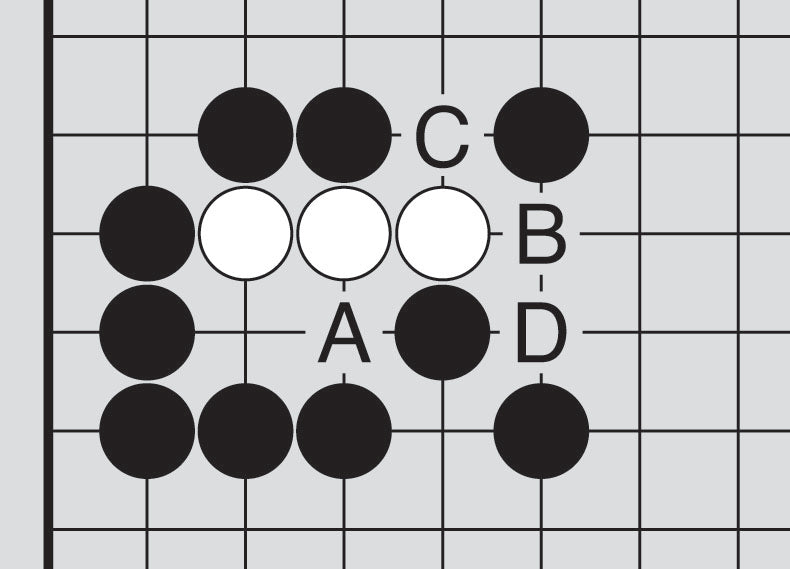 Dia. 26 - A portion of a Go board with 10 black stones and 3 white stones