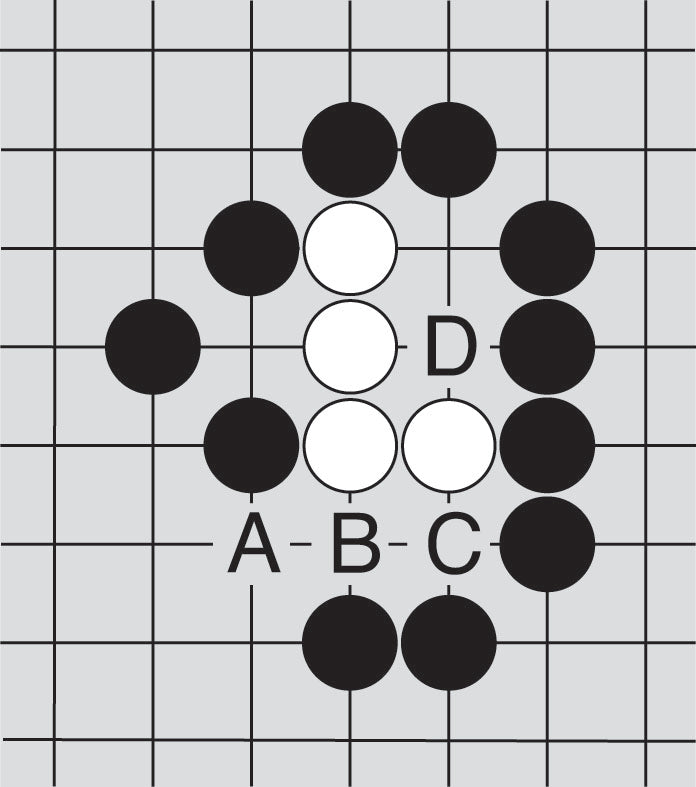 Dia. 27 - A portion of a Go board with 11 black stones and 4 white stones