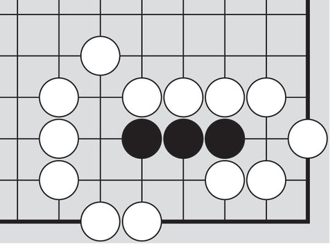 Dia. 6 - A portion of a Go board with 3 black stones and 13 white stones