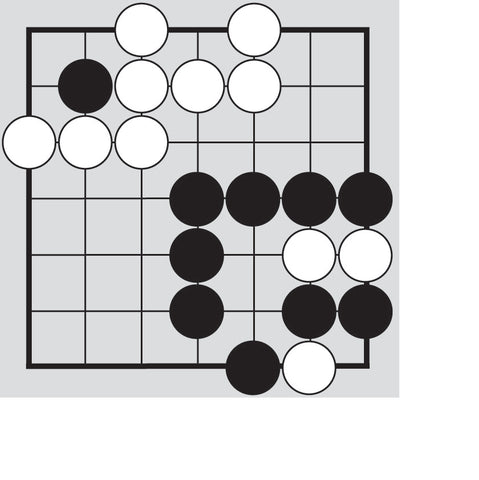 Dia. 7 - A portion of a Go board with 10 black stones and 11 white stones
