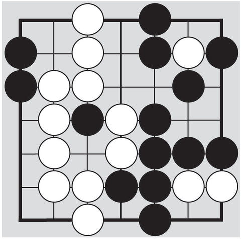 Dia. 8 - A portion of a Go board with 14 black stones and 14 white stones