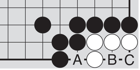 Dia. 10 - A portion of a Go board with 8 black stones and 4 white stones