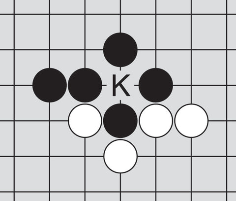 Dia. 3 - A portion of a Go board with 4 black stones and 4 white stones