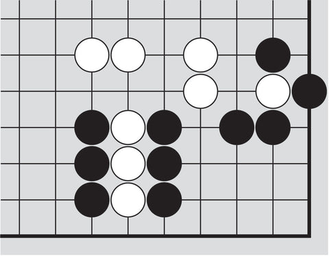 Dia. 4 - A portion of a Go board with 10 black stones and 8 white stones
