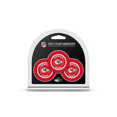 NFL Kansas City Chiefs 3 Pack Golf Ball Markers Poker Chip Enamel 2 Sided