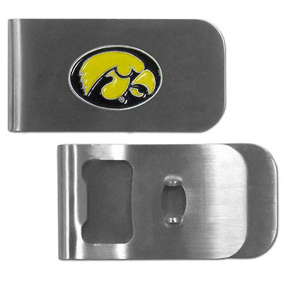 NCAA Iowa Hawkeyes Bottle Opener Money Clip Metal Cash Holder Emblem