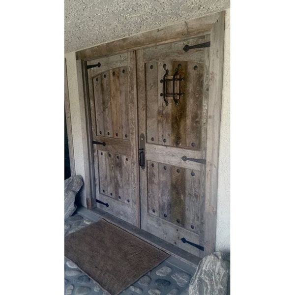 Vintage Barn Wood Front Doors With Speakeasy Hardware – Mortise &amp; Tenon