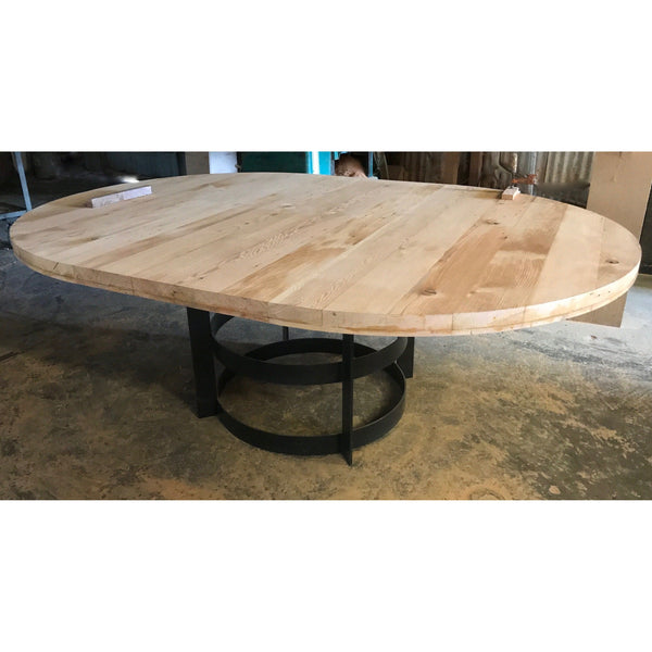 60&quot; Round Reclaimed Wood Extension Table with Metal Base – Mortise &amp; Tenon