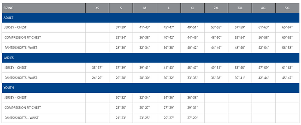 AK Basketball Uniform Sizing