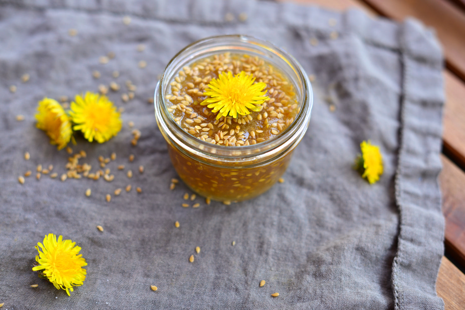 Wholesome Linen Blog - Dandelion Flower & Flax Seed Jam Recipe