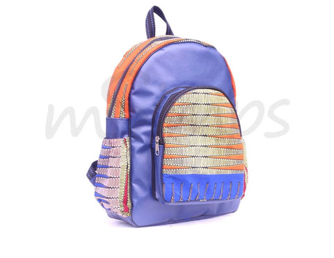 Blue print handmade Leather and African print backpack