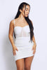 White Mesh Ruched Cami Bodycon Dress