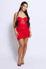 Red Mesh Ruched Cami Bodycon Dress