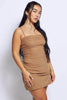 Brown Mesh Ruched Cami Bodycon Dress