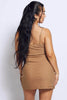 Brown Mesh Ruched Cami Bodycon Dress