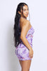 Purple Swirl Printed Mesh Halter Neck Dress