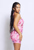 Pink Swirl Printed Mesh Halter Neck Dress