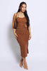 Brown Midi Strappy Split Dress with Cut Out Detail