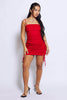 Red Double Ruched Front Tie Cami Dress