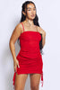 Red Double Ruched Front Tie Cami Dress