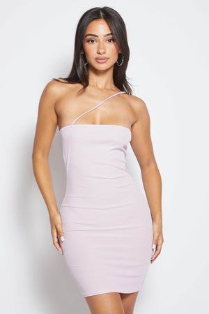 Dusty Pink Ribbed Bandeau One Strap Dress