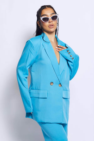 Bright Blue Oversize Buttoned Blazer