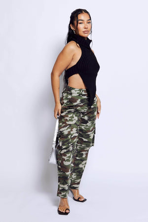 Petite Camo Pocket Detail Cargo Trousers