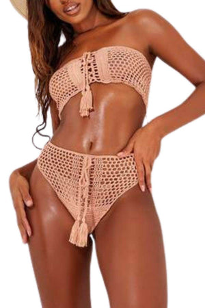 Light Coral Crochet Bandeau Bikni Set