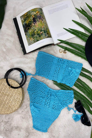 Turquoise Crochet Bandeau Bikini Set