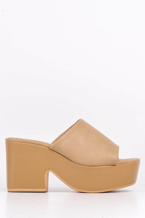 Nude Pu Open Toe Platform Heels