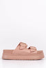 Nude Double Buckle Flatform Sliders