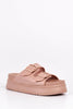 Nude Double Buckle Flatform Sliders