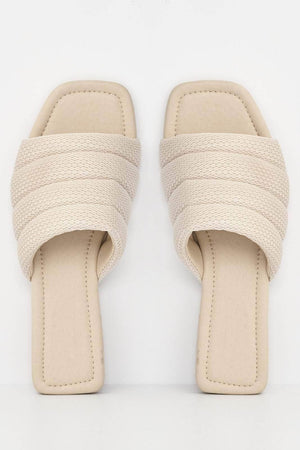 Nude Net Quilted Slip on Square Sliders