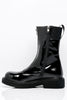 Black Patent Zip Front Chunky Biker Boots