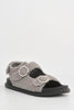 Grey Teddy Fur Velcro Flat Sandals