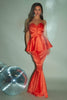 Orange Silk Bandeau Ruffle Fishtail Dress