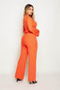 Orange Ribbed Frill Hem Top & Wide Leg Trousers Co-ord