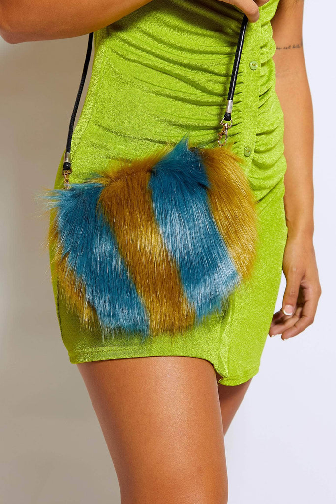 Yellow & Blue Faux Fur Circle Crossbody Bag