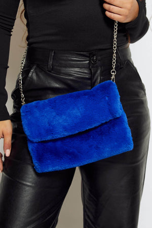 Colbalt Blue Faux Fur Rectangle Bag with Chain