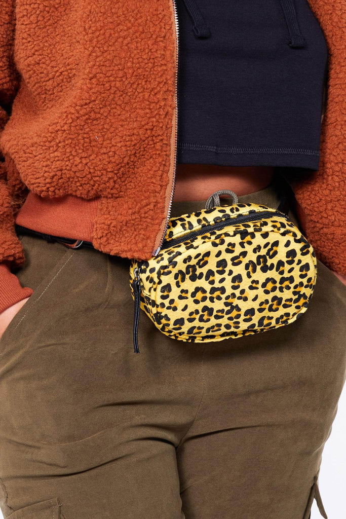 Yellow Faux Pony Hair Leopard Oval Bum Bag
