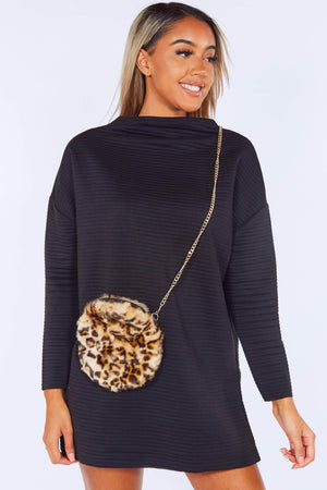 Brown Leopard Fur Circle Bag