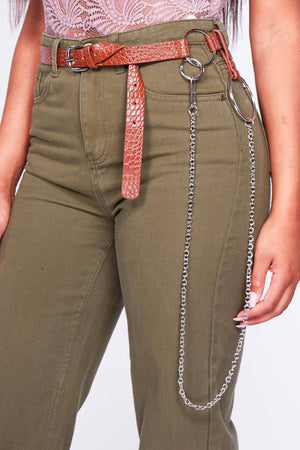 Brown Pu Belt with Chain Link
